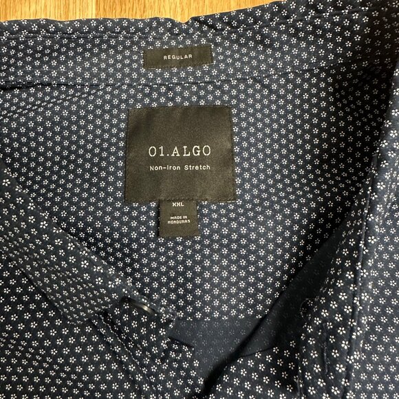 ALGO SHIRT BUTTON UP NON IRON NAVY BLUE MICRO FLORAL MENS XXL BREATHABLE STRETCH - Picture 5 of 12